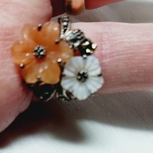 Glass Flowers Sterling Silver Ring Size 9.75 (CNA .925)